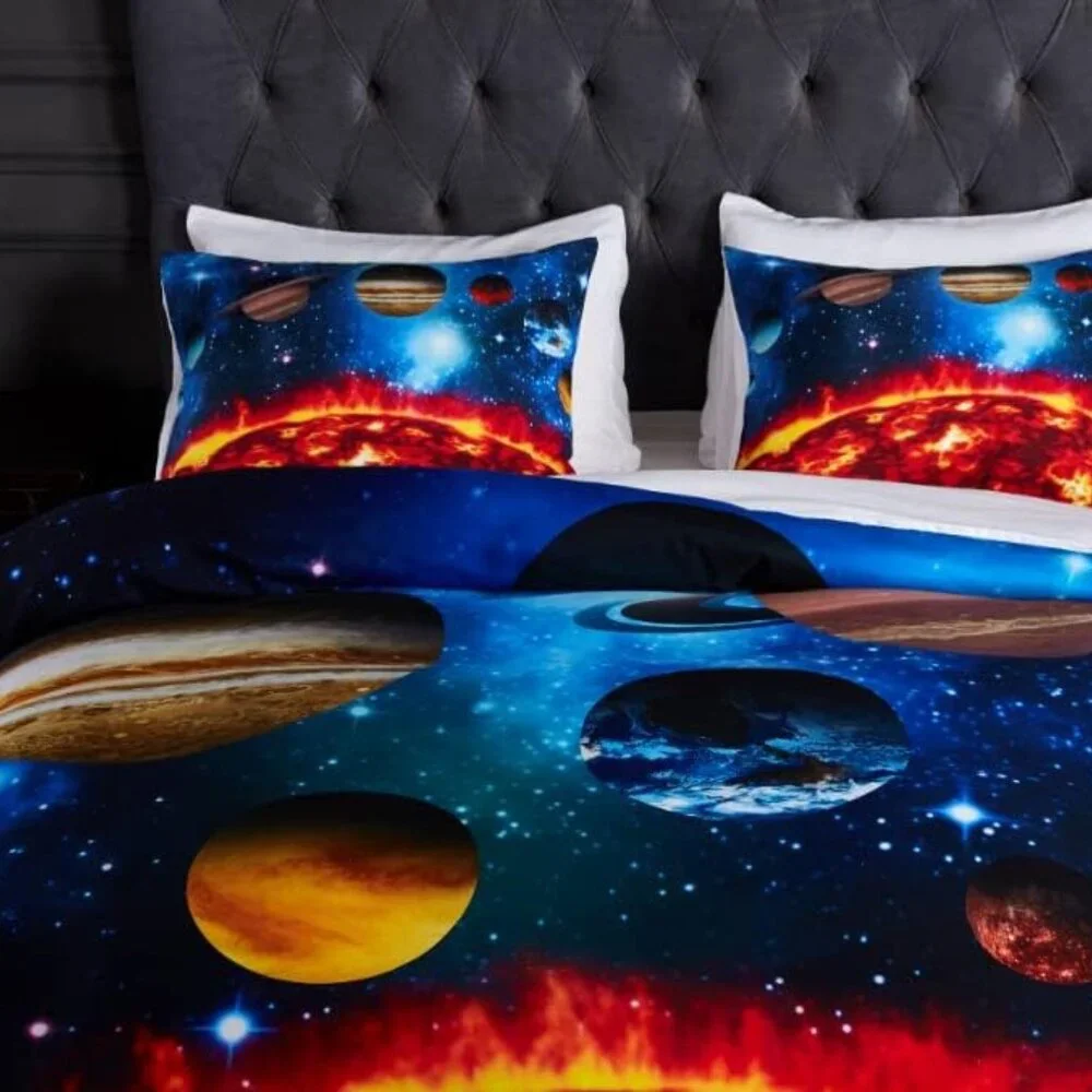 Twin Size Duvet + Pillowcase Set Galaxy Space Planets Solar System Multicolor